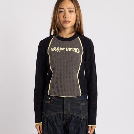 Brain Dead Organic Waffle Knit Top Mixed Greys
