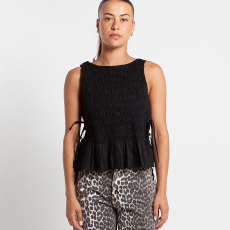Ganni Cotton Smock Tie Top