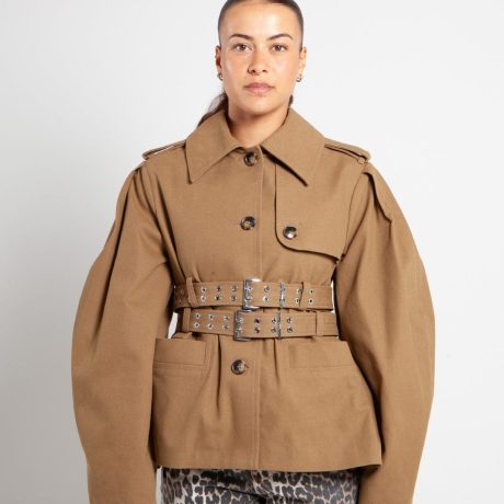 Ganni Workwear Canvas Short Peplum Jacket Ermine
