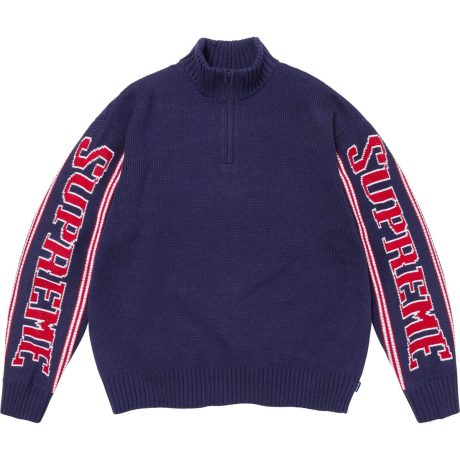 Jacquard Sleeve Half Zip Sweater
