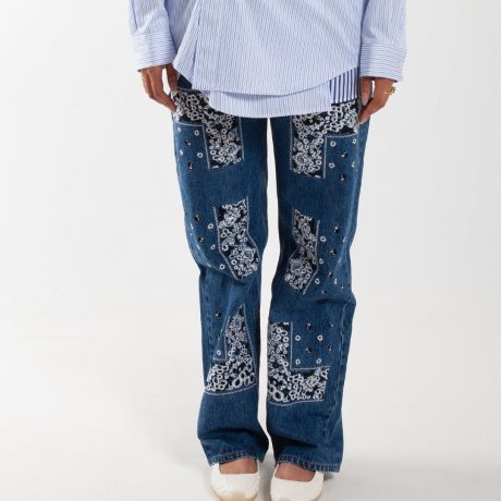 Nomarhythm Textile Bandana Embroidery Denim Pants