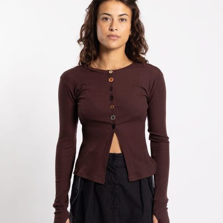 Nomarhythm Textile Multi Button Rib Cardigan