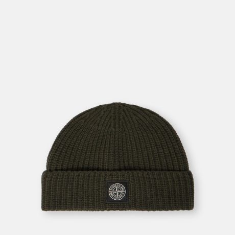 Stone Island Ribbed knit beanie with Compass logo patch