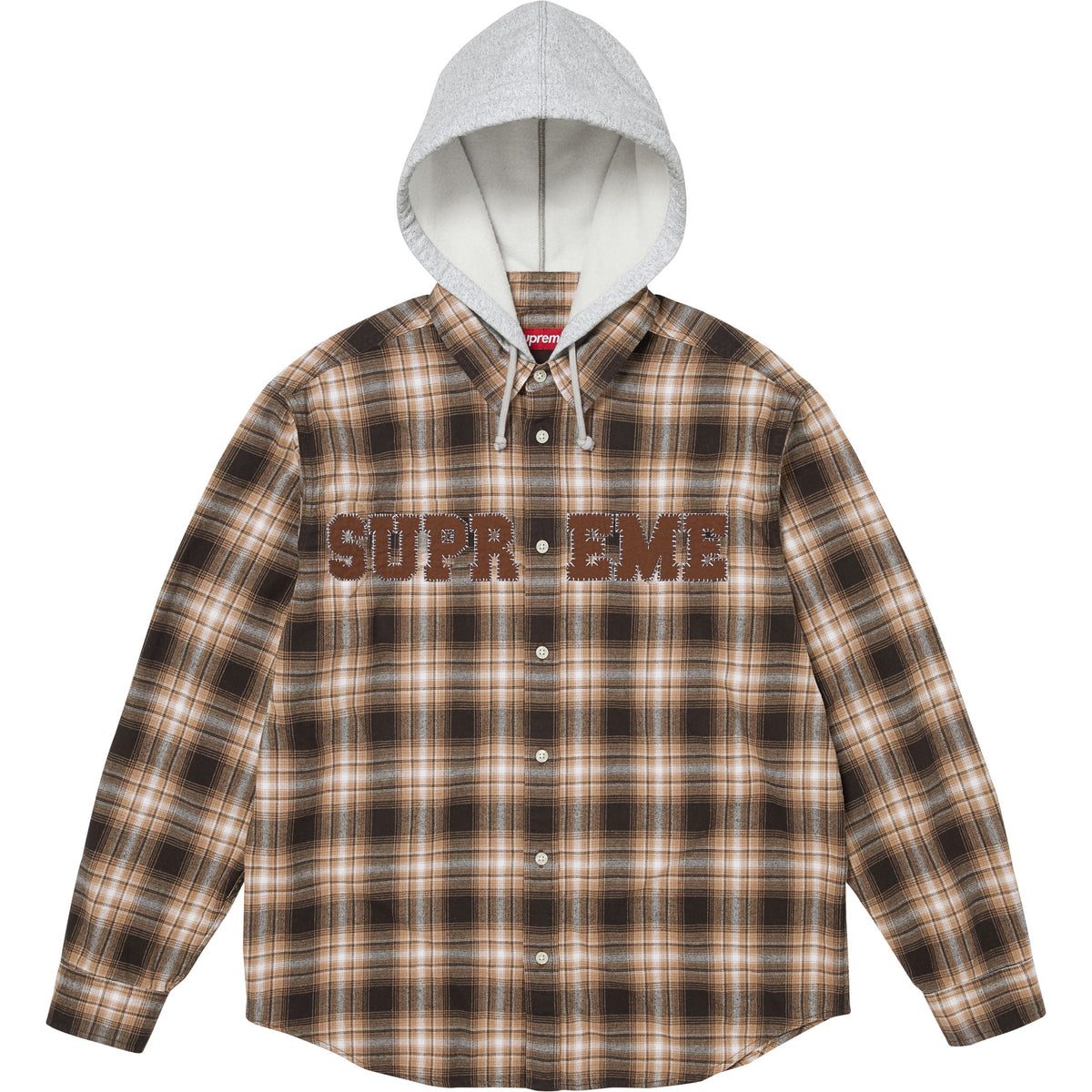 Appliqué Hooded Flannel Shirt