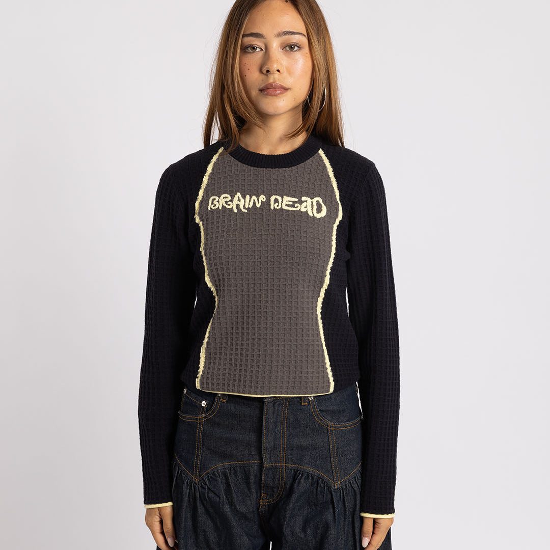 Brain Dead Organic Waffle Knit Top Mixed Greys