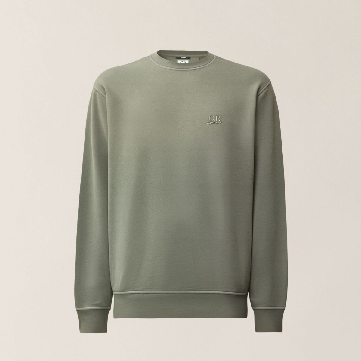 C.P. Company Brushed and Emerized Diagonal Fleece Crewneck Logo Sweatshirt