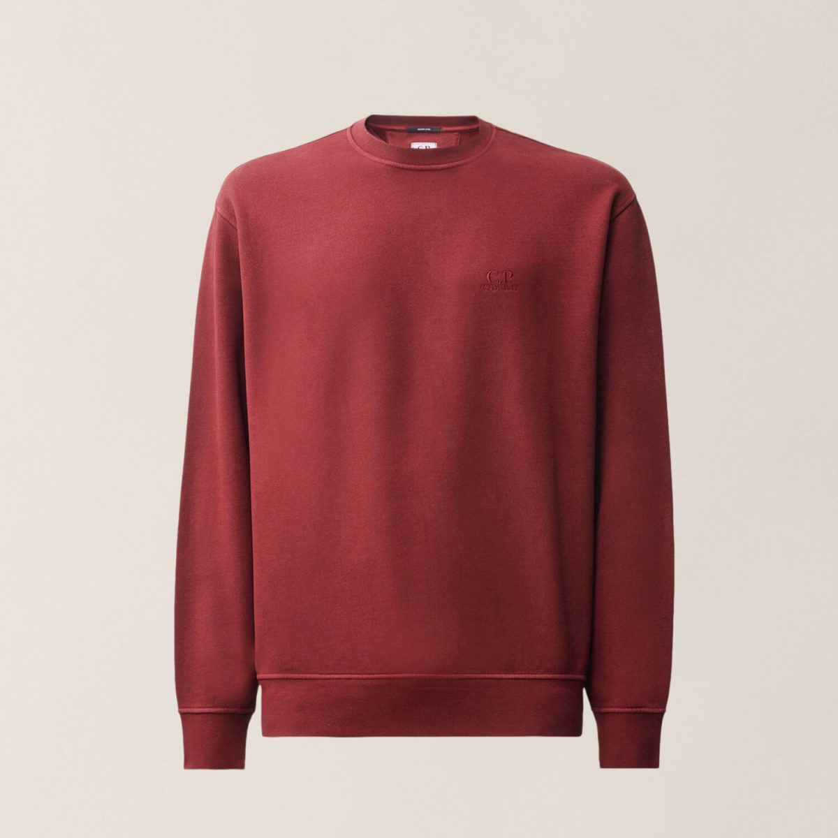 C.P. Company Brushed and Emerized Diagonal Fleece Crewneck Logo Sweatshirt