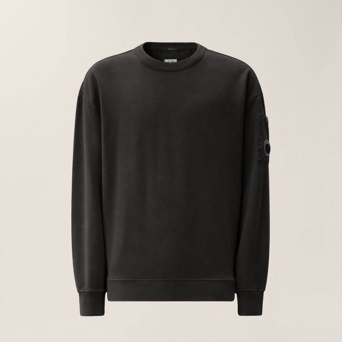 C.P. Company Brushed and Emerized Diagonal Fleece Mixed Boxy Lens Crewneck Sweatshirt