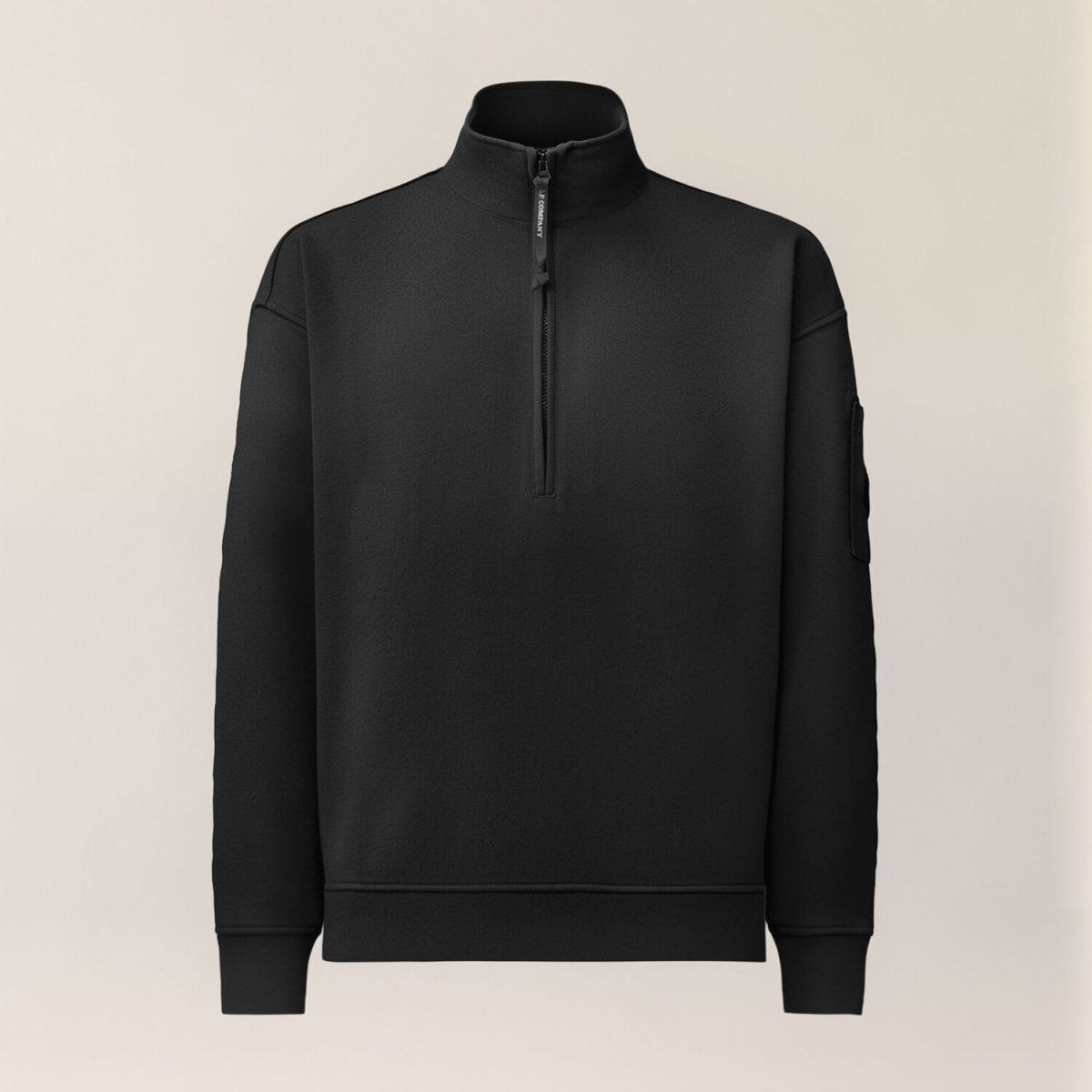 C.P. Company Brushed and Emerized Diagonal Fleece Mixed Boxy Lens Half Zip Sweatshirt