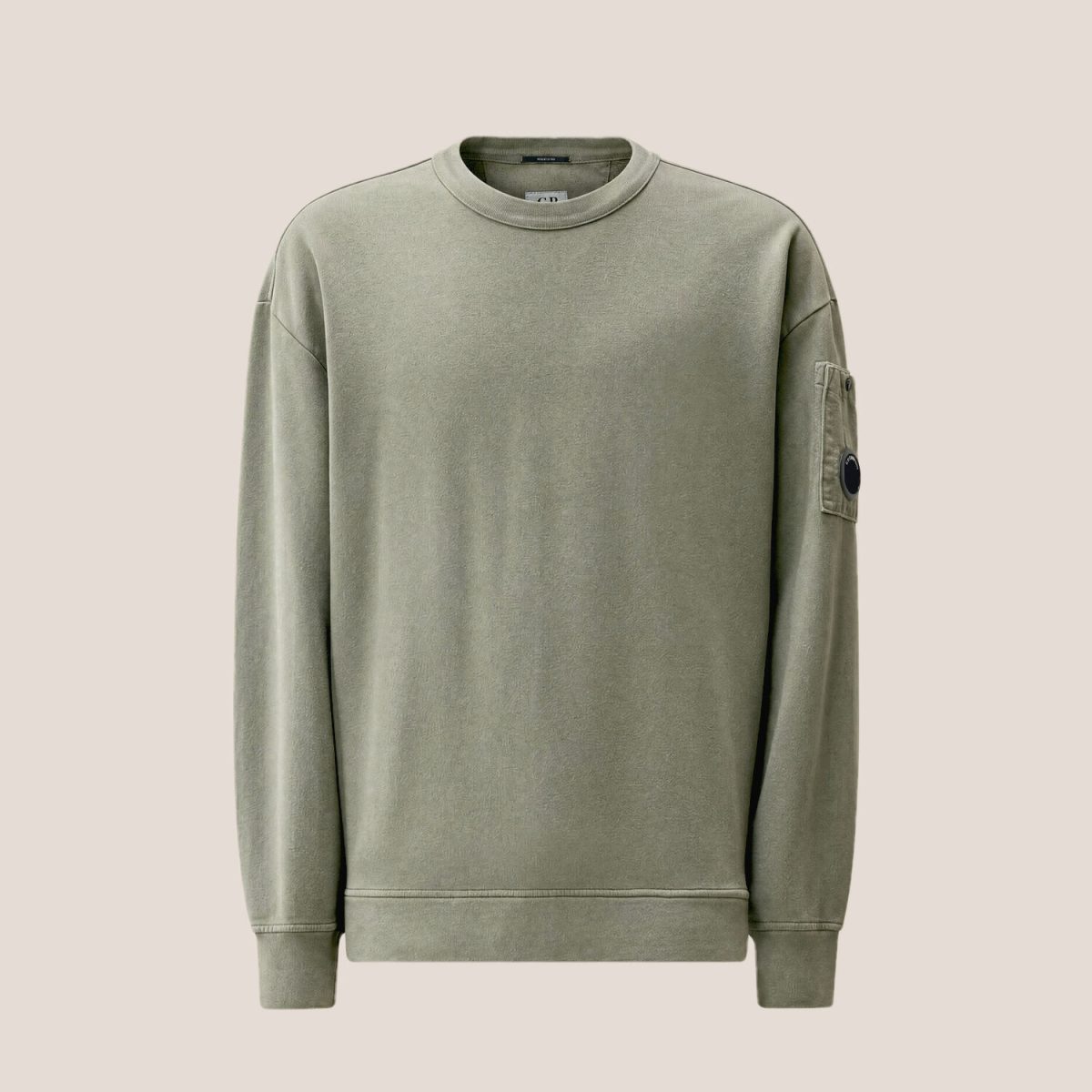 C.P. Company Brushed and Emerized Diagonal Fleece Mixed Boxy Lens Crewneck Sweatshirt