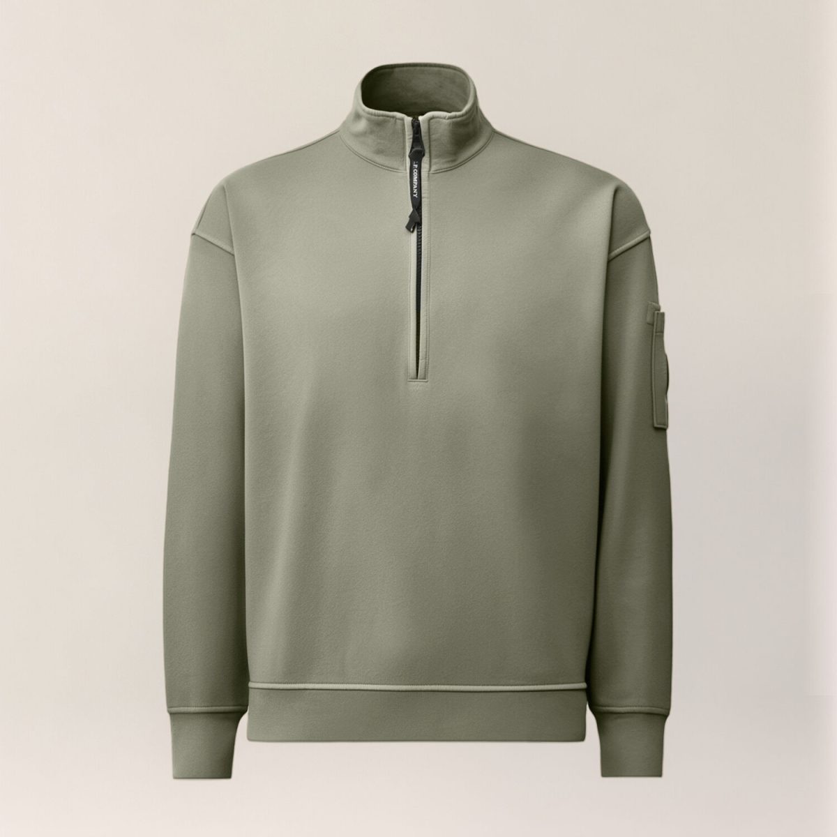 C.P. Company Brushed and Emerized Diagonal Fleece Mixed Boxy Lens Half Zip Sweatshirt