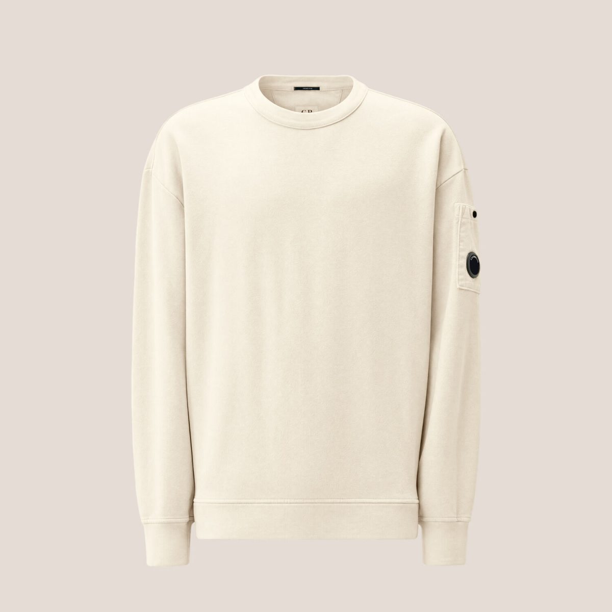 C.P. Company Brushed and Emerized Diagonal Fleece Mixed Boxy Lens Crewneck Sweatshirt