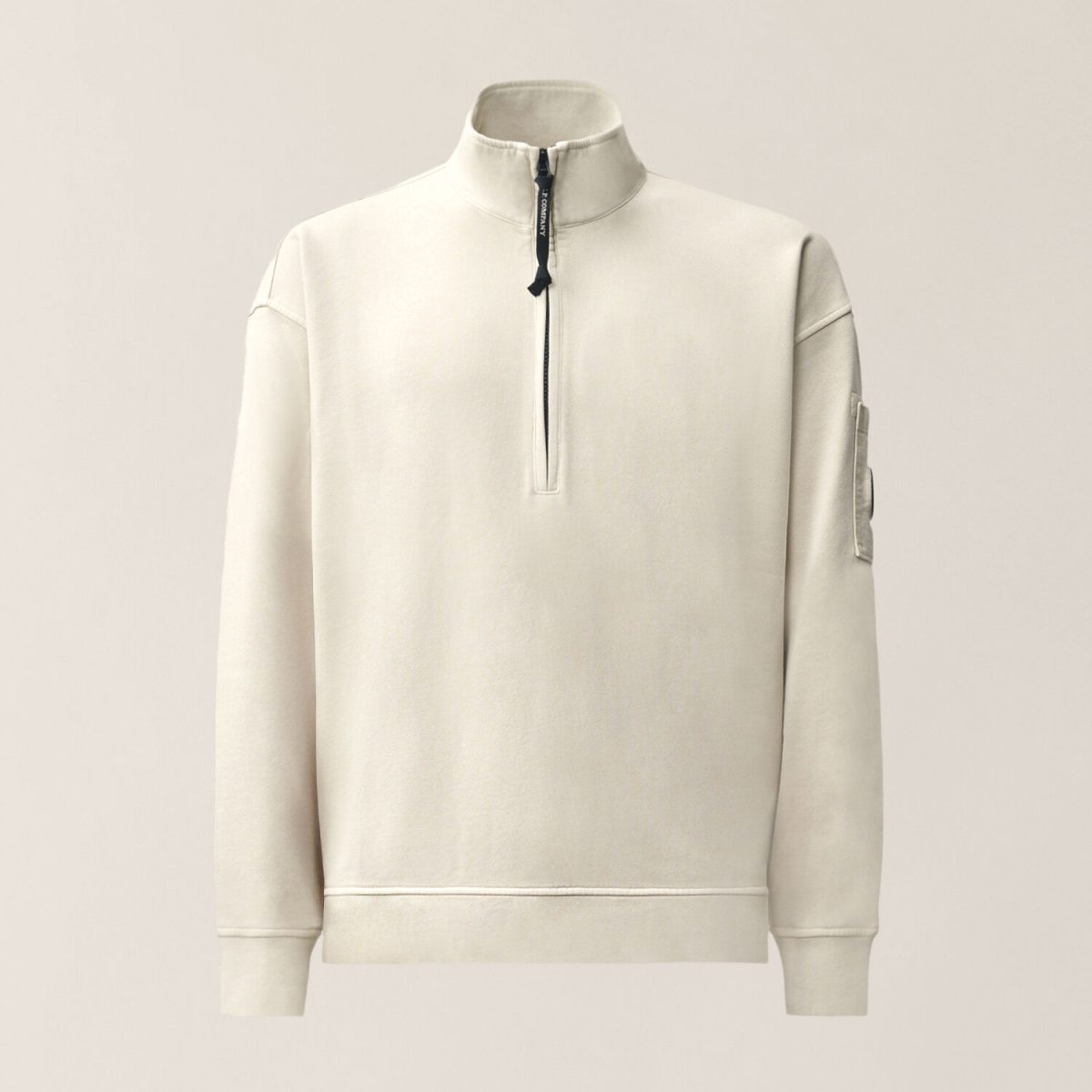 C.P. Company Brushed and Emerized Diagonal Fleece Mixed Boxy Lens Half Zip Sweatshirt