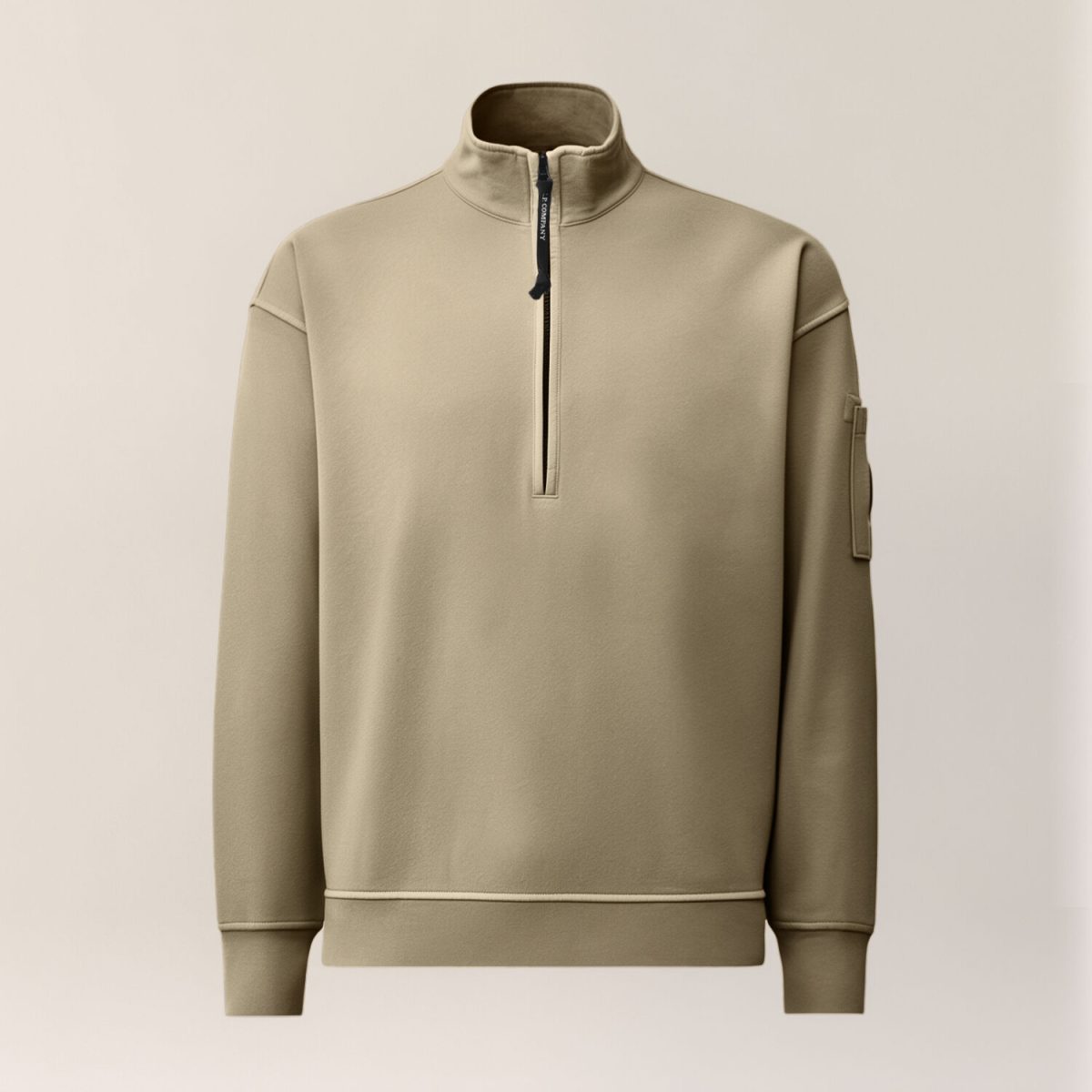 C.P. Company Brushed and Emerized Diagonal Fleece Mixed Boxy Lens Half Zip Sweatshirt