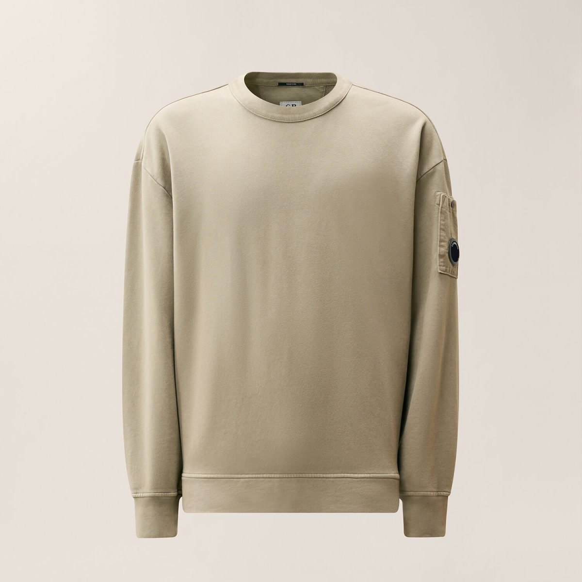 C.P. Company Brushed and Emerized Diagonal Fleece Mixed Boxy Lens Crewneck Sweatshirt
