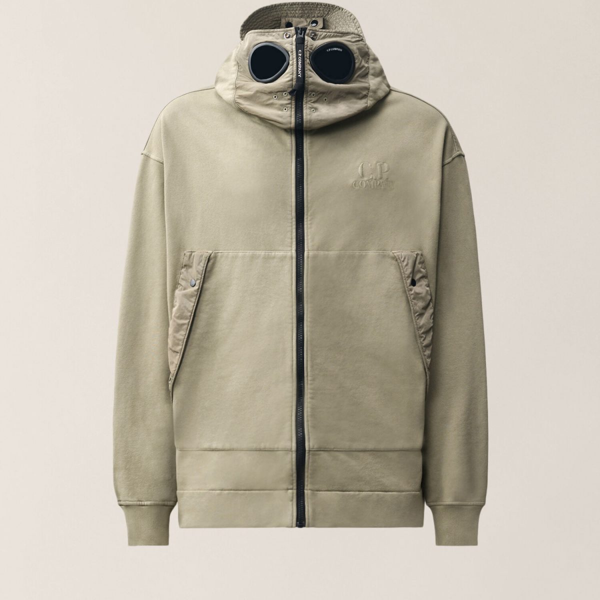 C.P. Company Diagonal Raised Fleece Mixed Boxy Hooded Sweatshirt