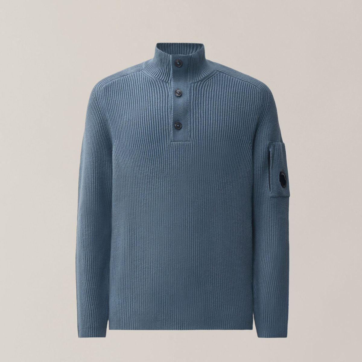 C.P. Company Full Rib Cotton Lens Half Button Sweater