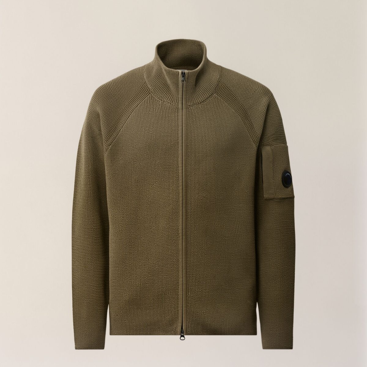 C.P. Company Waffle Knit Cotton Zip Lens Cardigan