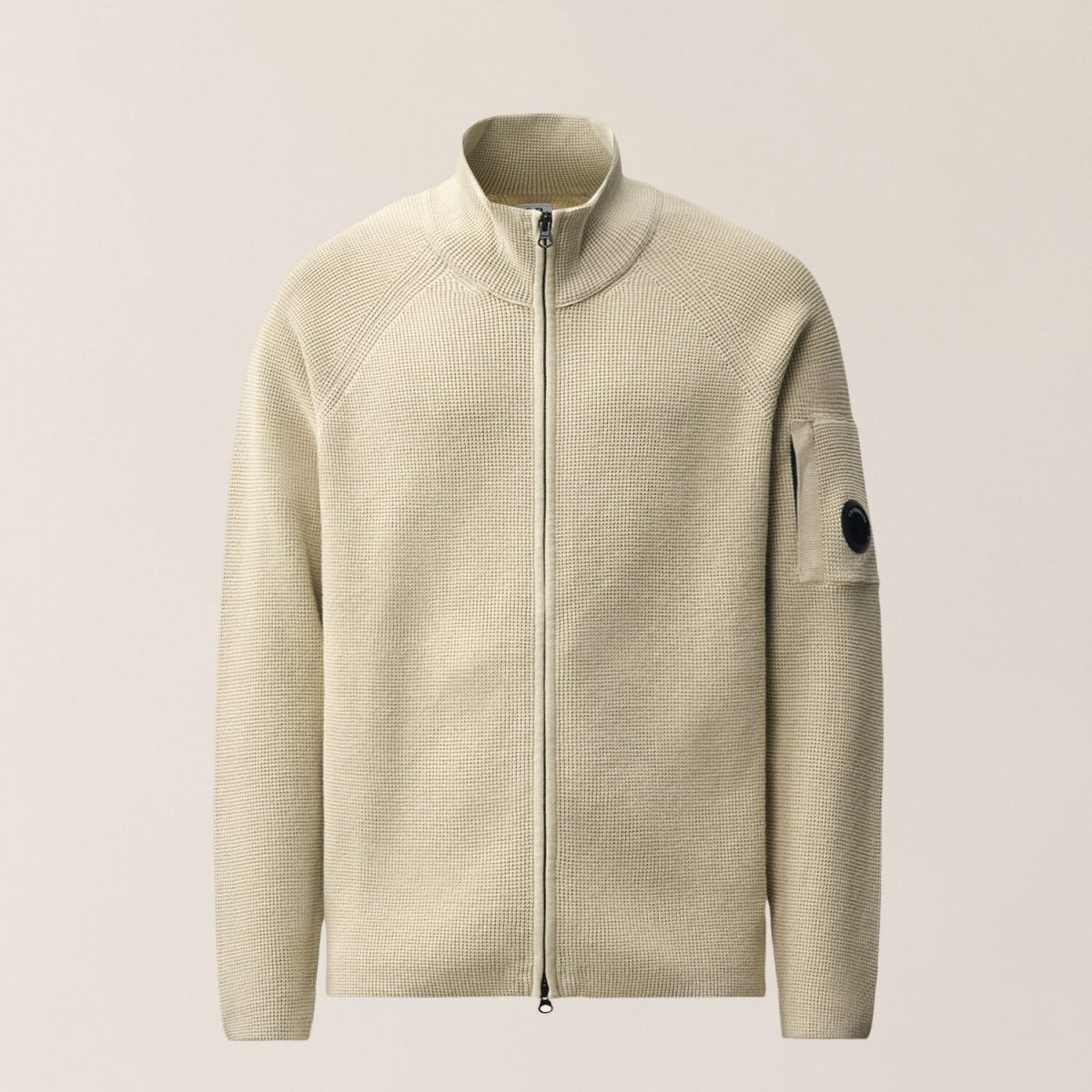 C.P. Company Waffle Knit Cotton Zip Lens Cardigan