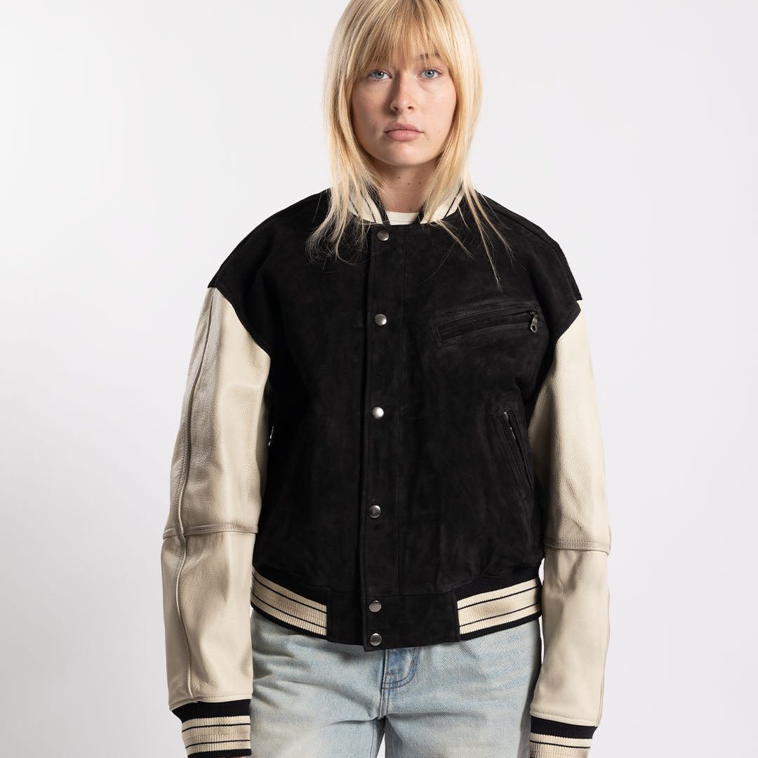 COOR Mixed Leather Varsity Jacket