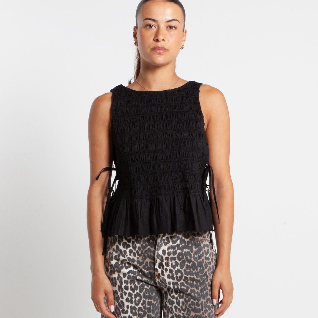 Ganni Cotton Smock Tie Top
