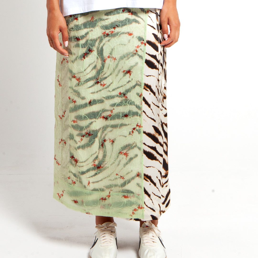 Ganni Shibori Organza/Printed Stretch Satin Skirt