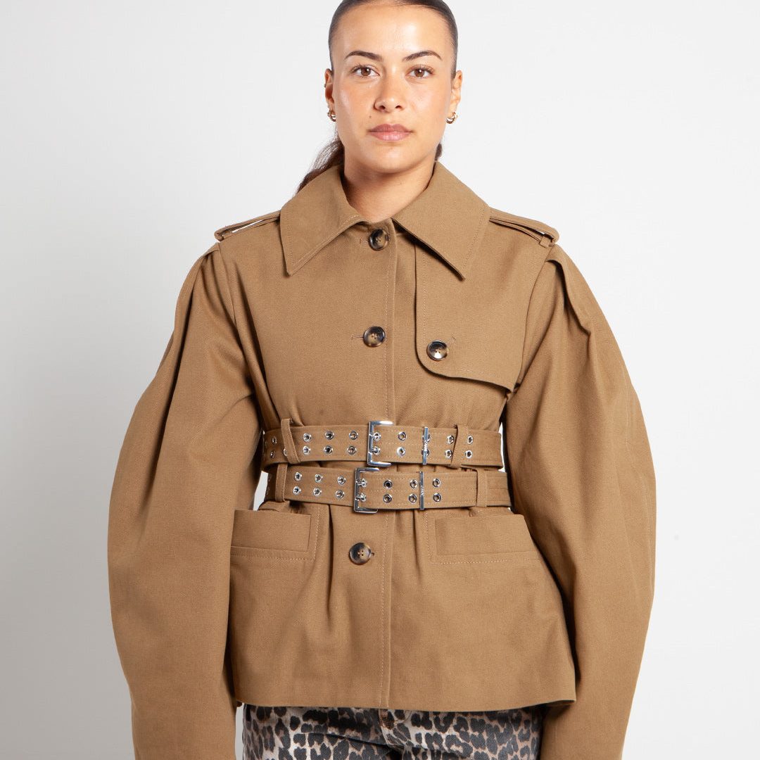 Ganni Workwear Canvas Short Peplum Jacket Ermine