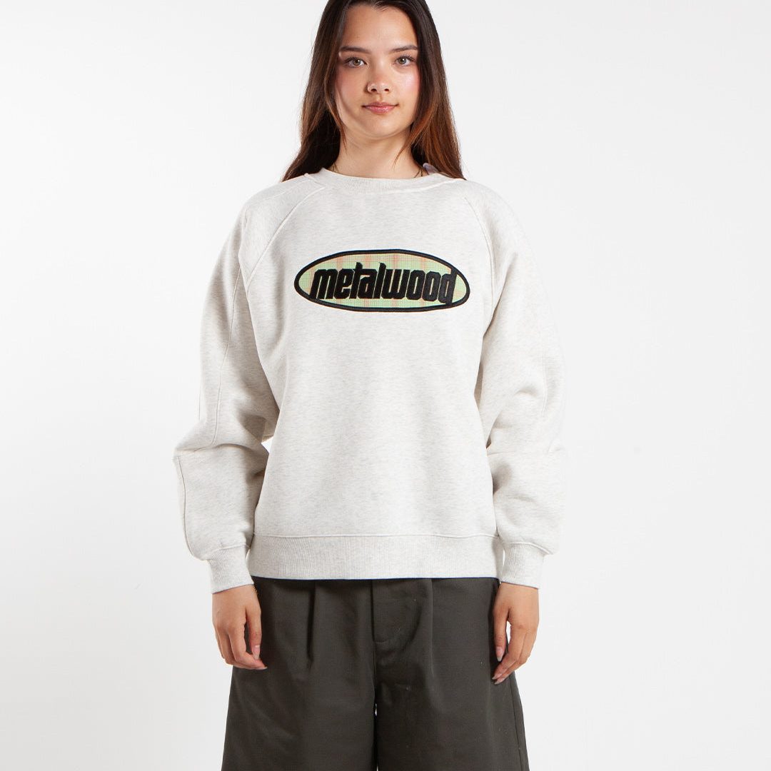 Metalwood Studio Plaid Oval Logo Raglan Crewneck Sweatshirt