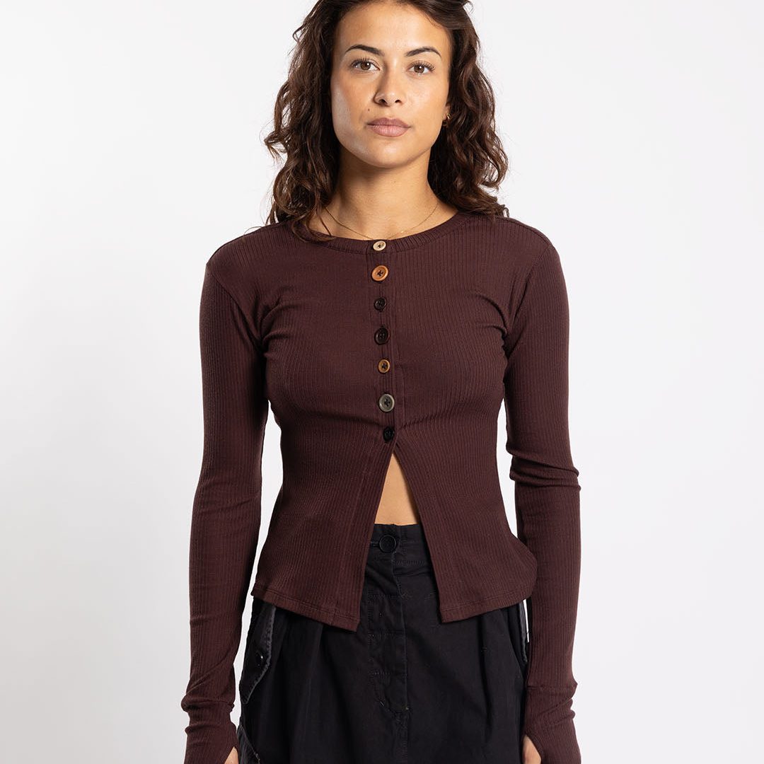 Nomarhythm Textile Multi Button Rib Cardigan