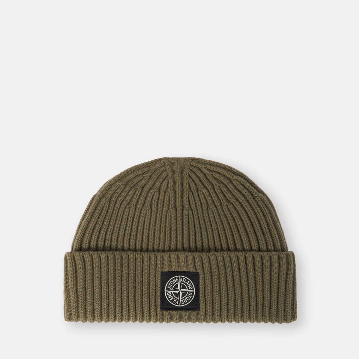 Stone Island Ribbed knit beanie with Compass logo patch